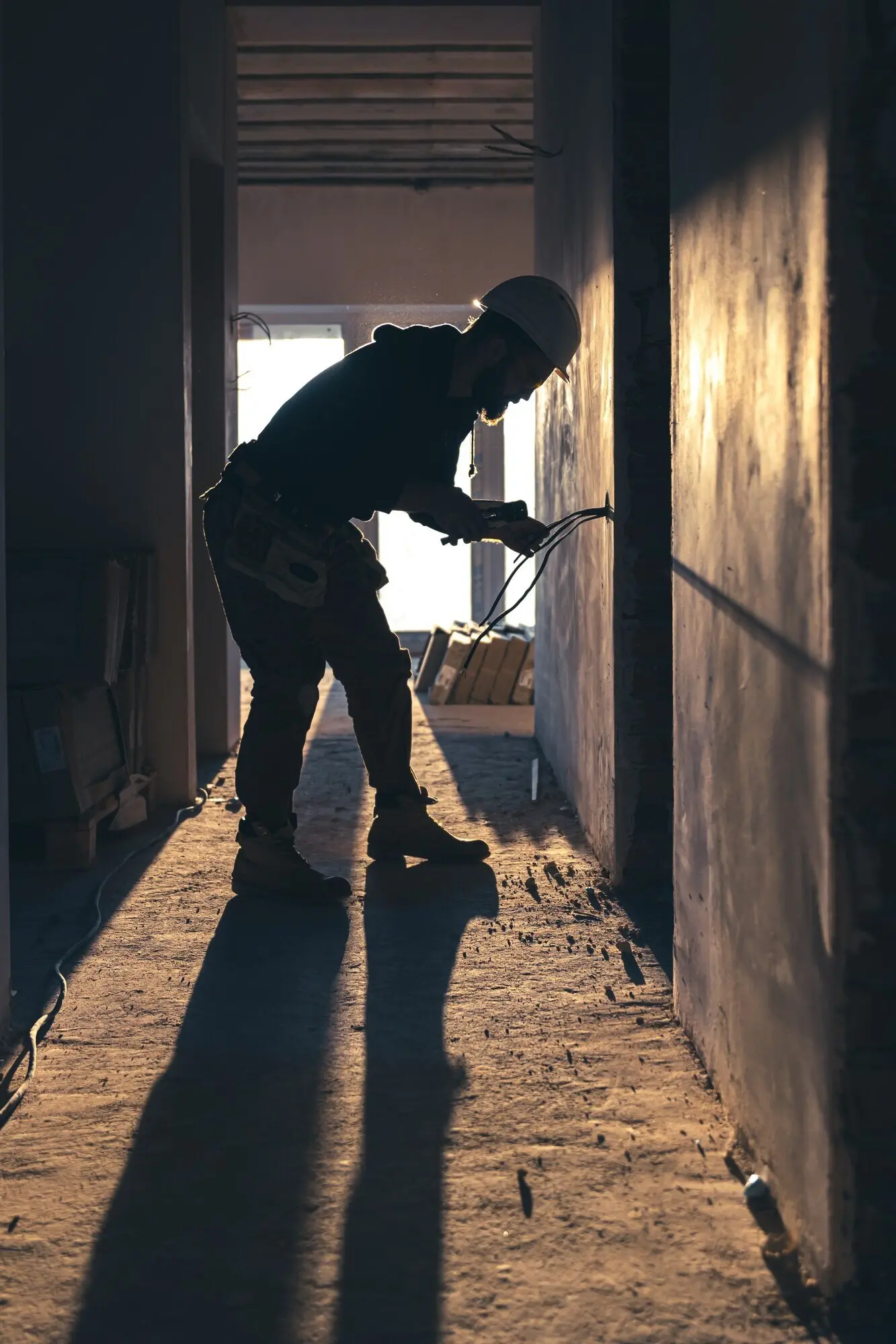 A worker is using lineman's pliers to cut wires.